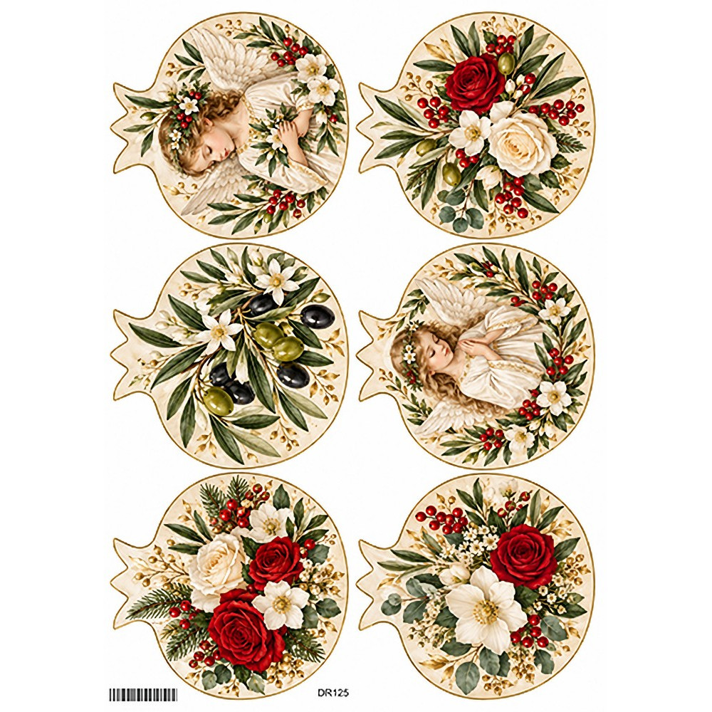 Χριστουγεννιάτικο Ριζόχαρτο Α3 Decoupage με Κόκκινα Αλεξανδρινά & Γιορτινά Κλαδιά